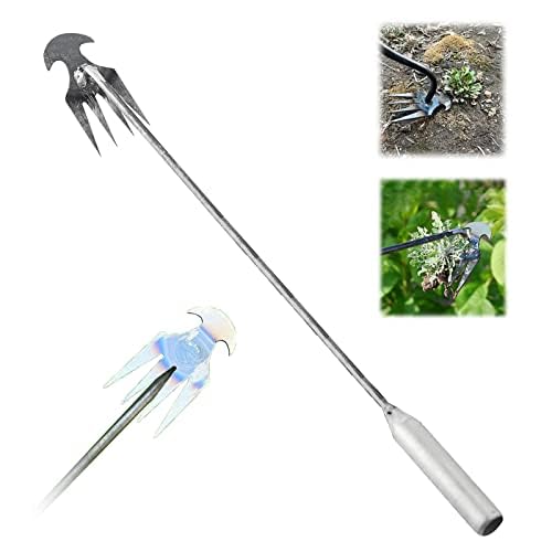 Weed Pulling Tool, Uprooting Weeding Tool, Gardening Tools, Hand Weeder Garden Weeding Puller with Handle Tools, 4 Teethes Dual Purpose Weeder for Garden Yard Farm Weed Removal