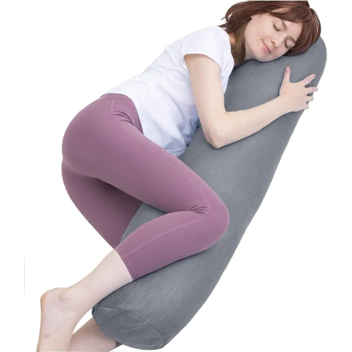 1 Body Pillow, Bolster Pillow with Cooling Cover, Long Round Roll Cylinder Pillow for Bed, 47" x 7.87", Grey