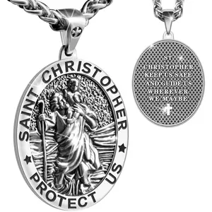 Saint Christopher Necklace St Christopher Medal Bless Safety Religious Pendant Gift for Men, Women, Family, Parent, FriendGift.