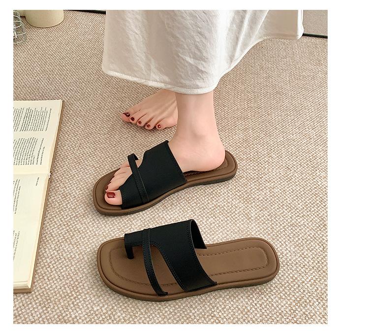 Toe Sandals for Women Summer Fashion Roman Style Simple Retro One-Strap Slippers Home Non-Slip Outdoor Versatile Sandals