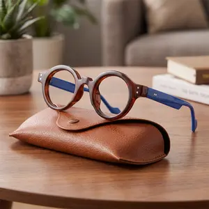 2026 trending anti blue light glasses retro rice grain small round frame color block non prescription eyewear tinted lens anti eyestrain glasses in stock