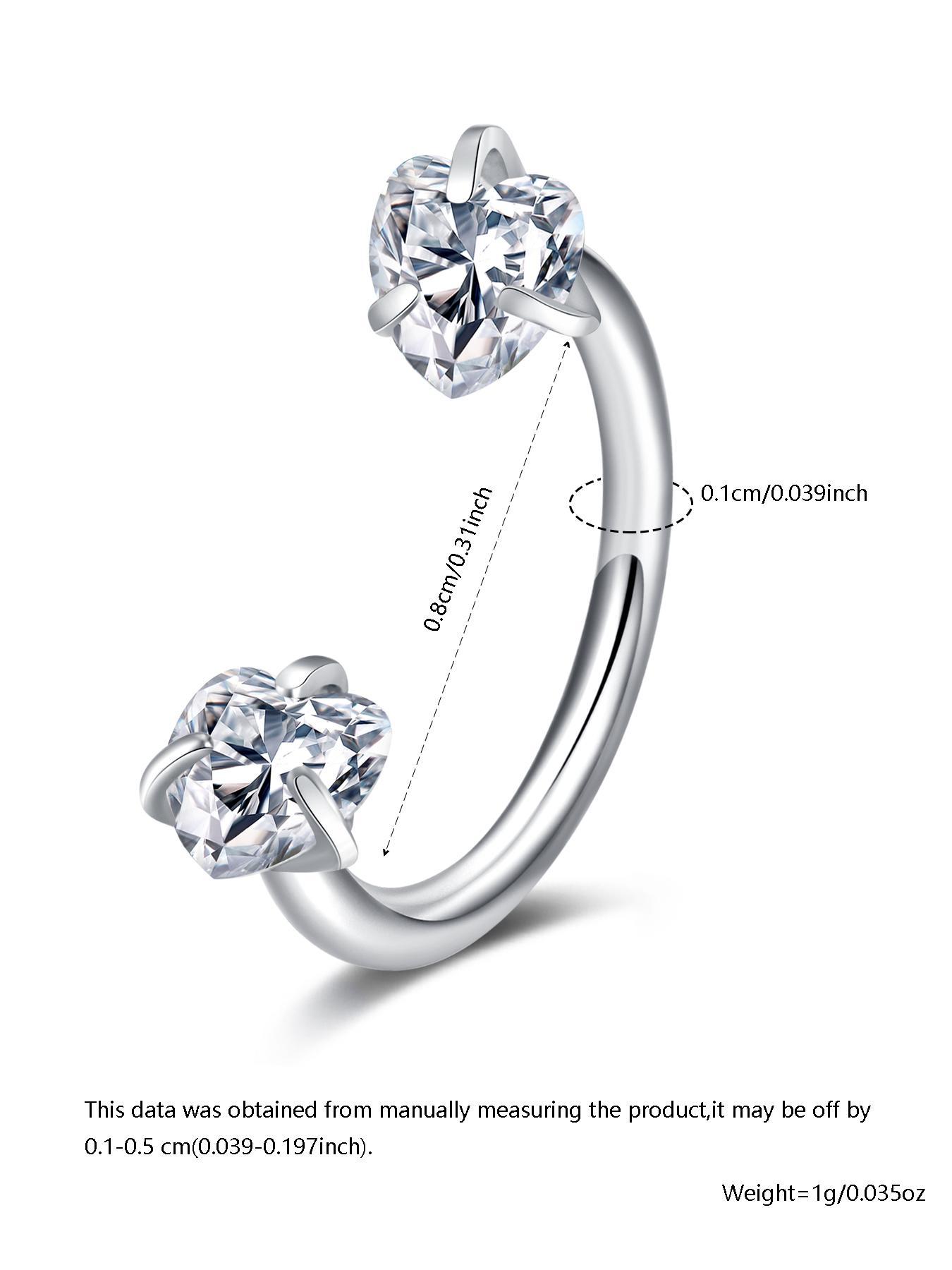 Heart Shaped Rhinestone Decor Nose Ring, Stainless Steel Nose Ring, Fashionable Body Jewelry for Women & Girls, Trendy All-match & Exquisite Jewelry for Birthday Gift, Nose Piercing Jewelry