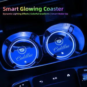 LED Car Cup Holder Light Luminous Coaster Water Cup Pad For Cadillac Escalade CTS ATS XTS CT4 CT5 XT5 XT4 XT6 CT6 Lyriq SRX ELR Celestiq EXT XLR