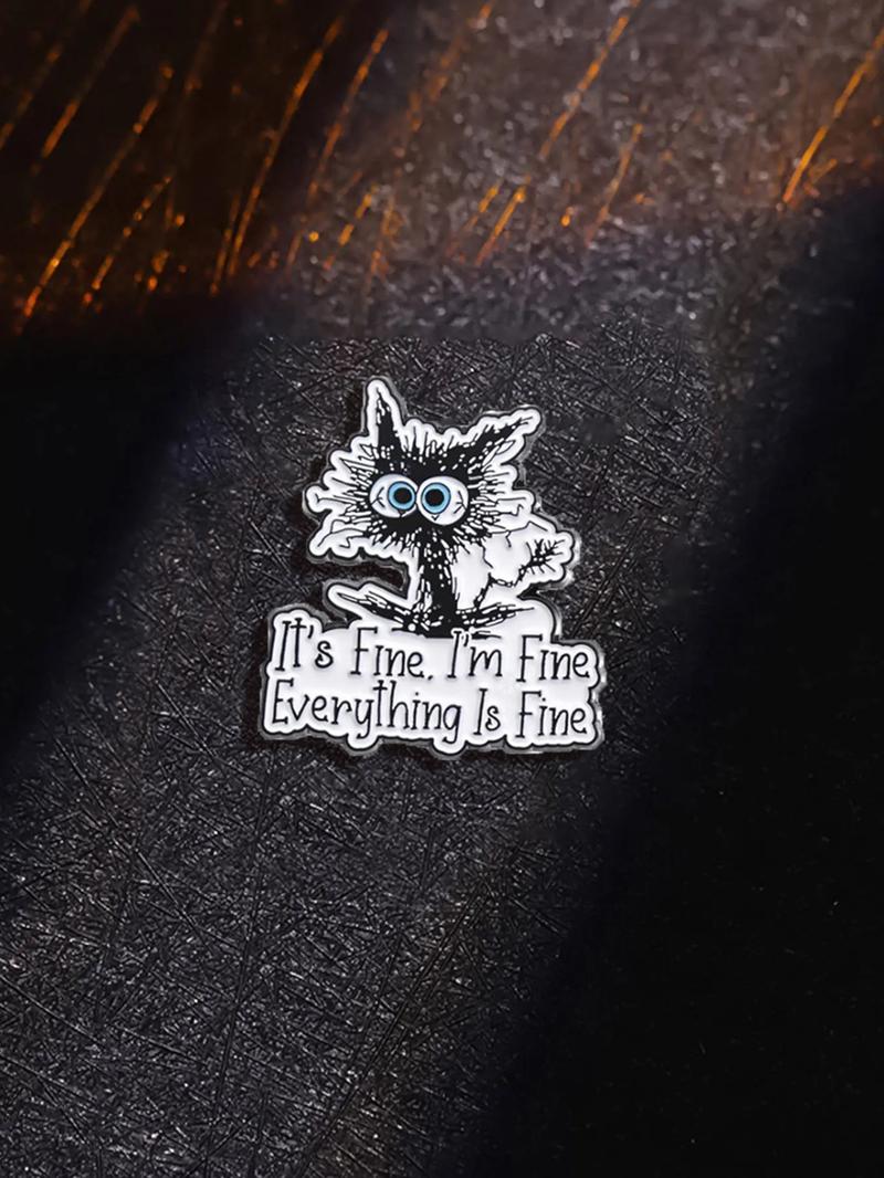 Cute Cartoon Cat Design Brooch, Summer Outfits 2024 Letter Pattern Enamel Pin, Trendy Cloth Accessories for Women & Men, Creative Gift