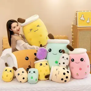 Cute Stuffed Boba Plush Bubble Tea Real-life Bubo Food Milk Cup Plushie Pillow Soft Kawaii Plush Toys Gifts for Kids Adult 24CM