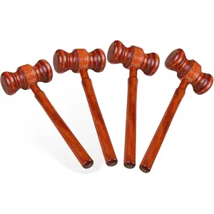 4 Pcs 6.7 Inch Maroon Handmade Wooden Judge Gavel Hammer for Court
