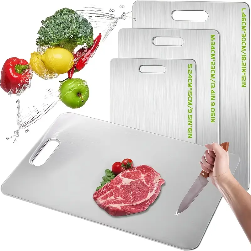 3pcs Titanium Kitchen Cutting Board Set (Large/Medium/Small) Double-sided, Durable, Easy to Clean, Rust-proof Ideal for Meat, Vegetables, Fruits, And Cooked Foods for Outdoor Camping, Home Kitchens, And Restaurants Essential for Holiday Parties