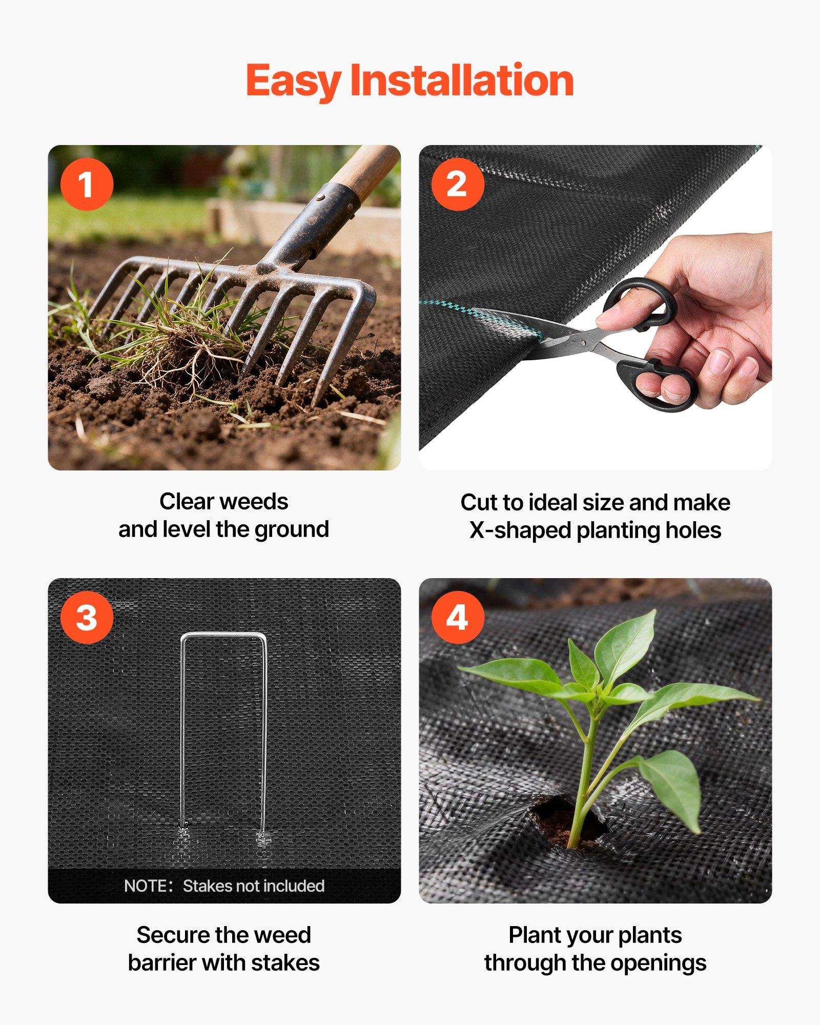 VEVOR Weed Barrier Fabric Heavy Duty, 1.3x100FT 3.2oz Landscape Fabric, Woven Weed Blocker Fabrics, Garden Fabrics Weeds Barrier, Weeds Control Ground Cover, Geotextile Webbing, Gardening Mat, Black