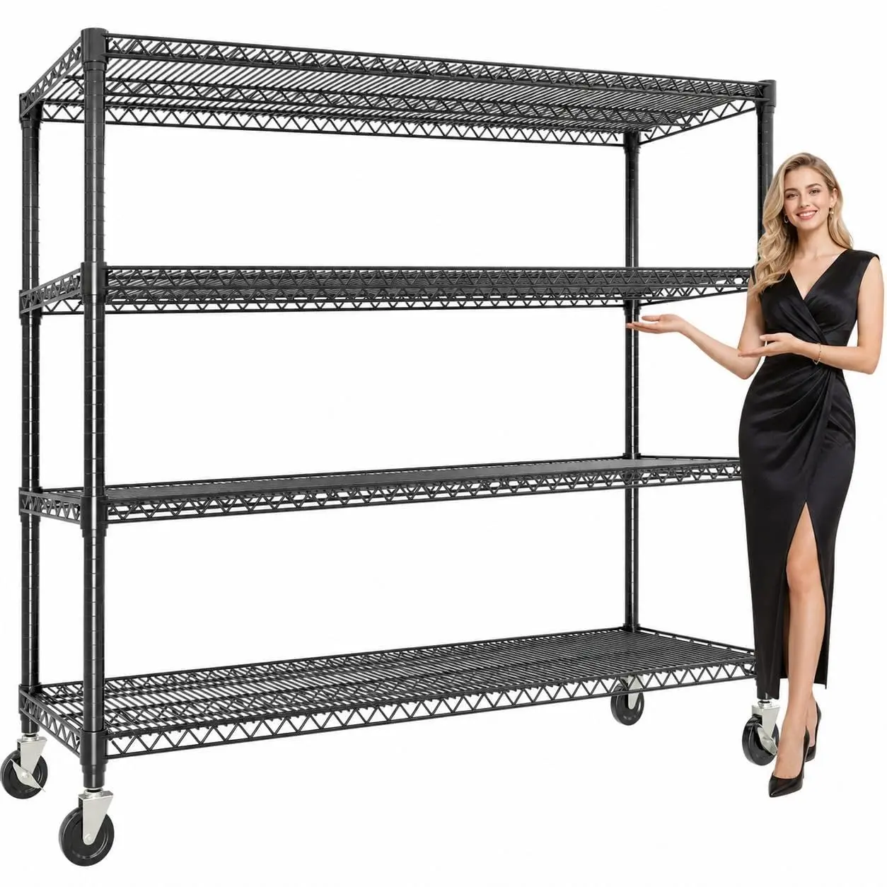 Garvee Heavy-Duty 4-Tier Metal Storage Rack with Wheels, 71.8"H Adjustable Home Organizer for Kitchen, Room, Boxes - Easy Installation Industrial Mountable Home Supplies