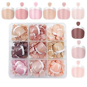 french tip press on toenails, 216pcs/set short square fake toes press on toenail tips, 9 colors french gel nail tips for women girls foot manicure, nail extensions nail kit set, nail art kits, gel nail sticker set, diy nail kit, nail art tool