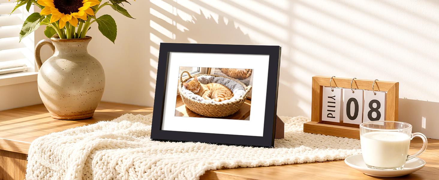 6x8 Picture Frame, Display Pictures 3.5x5.5 with Mat or 6x8 Without Mat, Wall Hanging Photo Frame, Black, 1 Pack