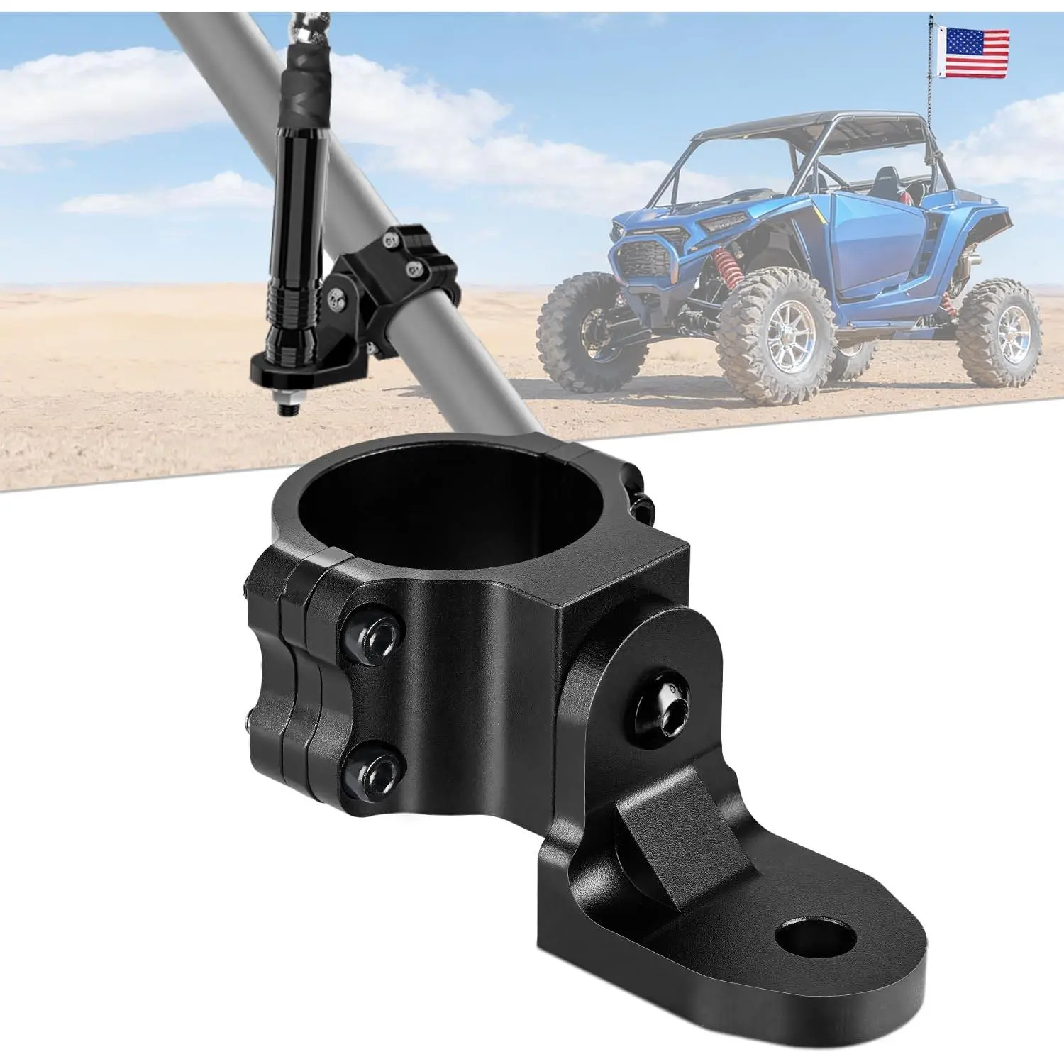 Nilight 1PC Powder Coat Black Carbon Steel Heavy-Duty UTV Flag Antenna Whip Mount Bracket - Bolt-On, Anti-Shock, Storm-Resistant, Adjustable Flag Support, All Hardware, 12.5mm Fit, for 1.5"-2" Polaris RZR Ranger, Can-Am Maverick X3 Commander Talon