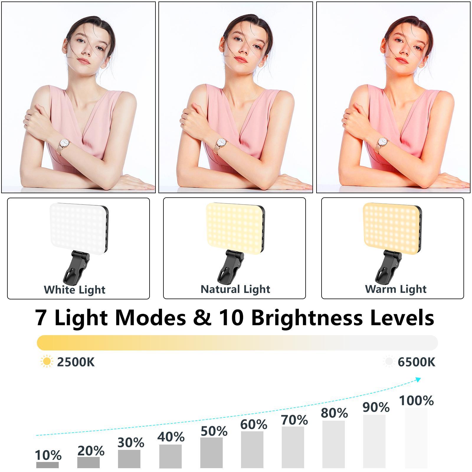 1 Set Portable Front & Back Clip-On Phone Selfie Light, 2,200 mAh Rechargeable & 7-Mode LED Selfie Fill Light for Smartphone, Tablet & Laptop #GLOBAL PICKS