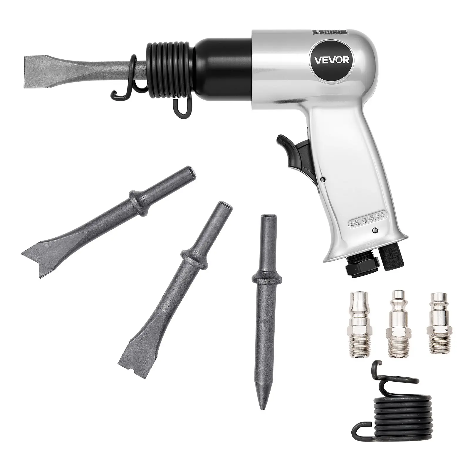 Air Hammer, 4500BPM Pneumatic Hammer with 1.57-inch Stroke & 4PCS Chisels Round Shank, Lightweight & Compact Air Chisel Pneumatic Shovel Tool for Cutting Punching Scraping