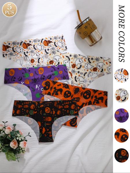 K-Pop Demon Hunte-Women's Seamless Ice Silk Triangle Panties, K-Pop Demon Hunter Print & Simple Solid Colors, Low Waist One Piece Elastic Thin Ladies Underwear Set