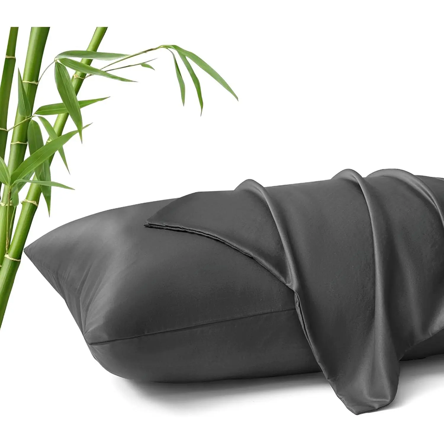 Queen Cooling Pillow 20"x30", Rayon Derived from Bamboo| Breathable Pillowcases for Hot Sleepers, Soft Pillow Case Covers for Hair and Skin, Envelope Closure, Dark Grey
