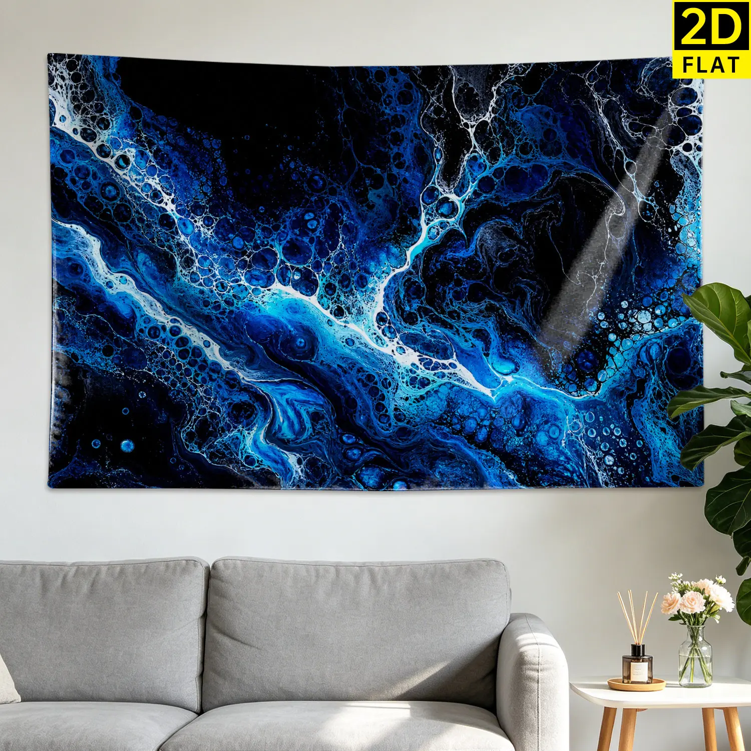 Abstract Blue Liquid Marble Flow Wall Tapestry - Polyester Multi-Size Colorfast Hippie Art Wall Decor, Large Horizontal Printed Hanging, No Installation Required, Gift Ideas for Family
