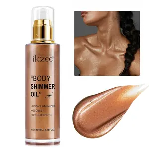 100ml Shimmer Oil Moisturizing Long Lasting Body Luminizer Face Brighten Waterproof Liquid Illuminator Glow Glitter Oil Highlighter Summer Glowing Makeup (#03 Bronze Gold)