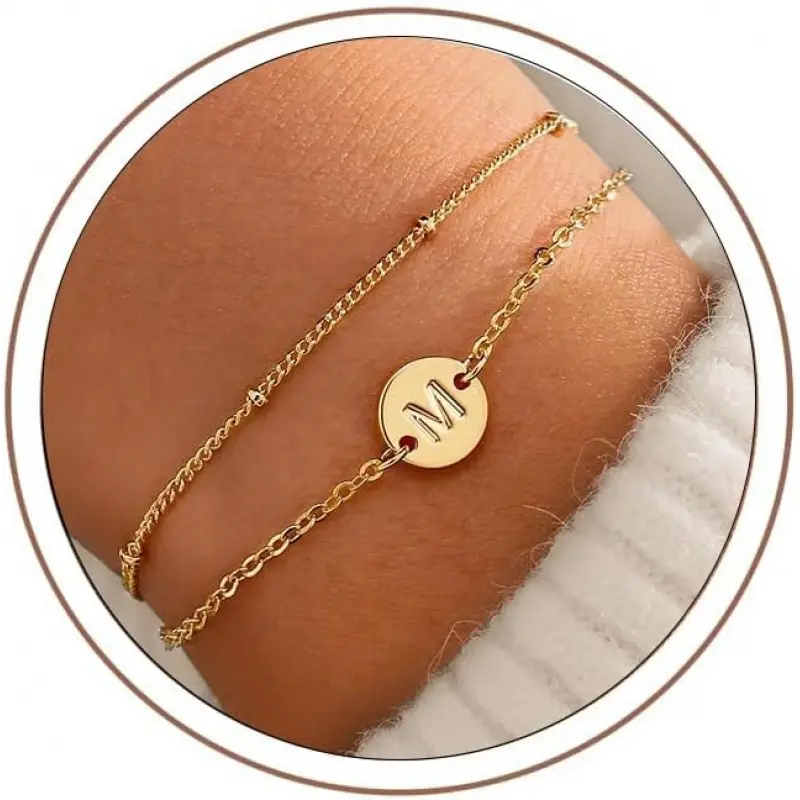 Gold Initial Bracelets for Women Girls Jewelry Gifts Trendy - Dainty 18K Gold Plated Disc Monogram Letter A-Z Initial Bracelets for Women Girls Teens Personalized Letter Bracelet Birthday Gifts
