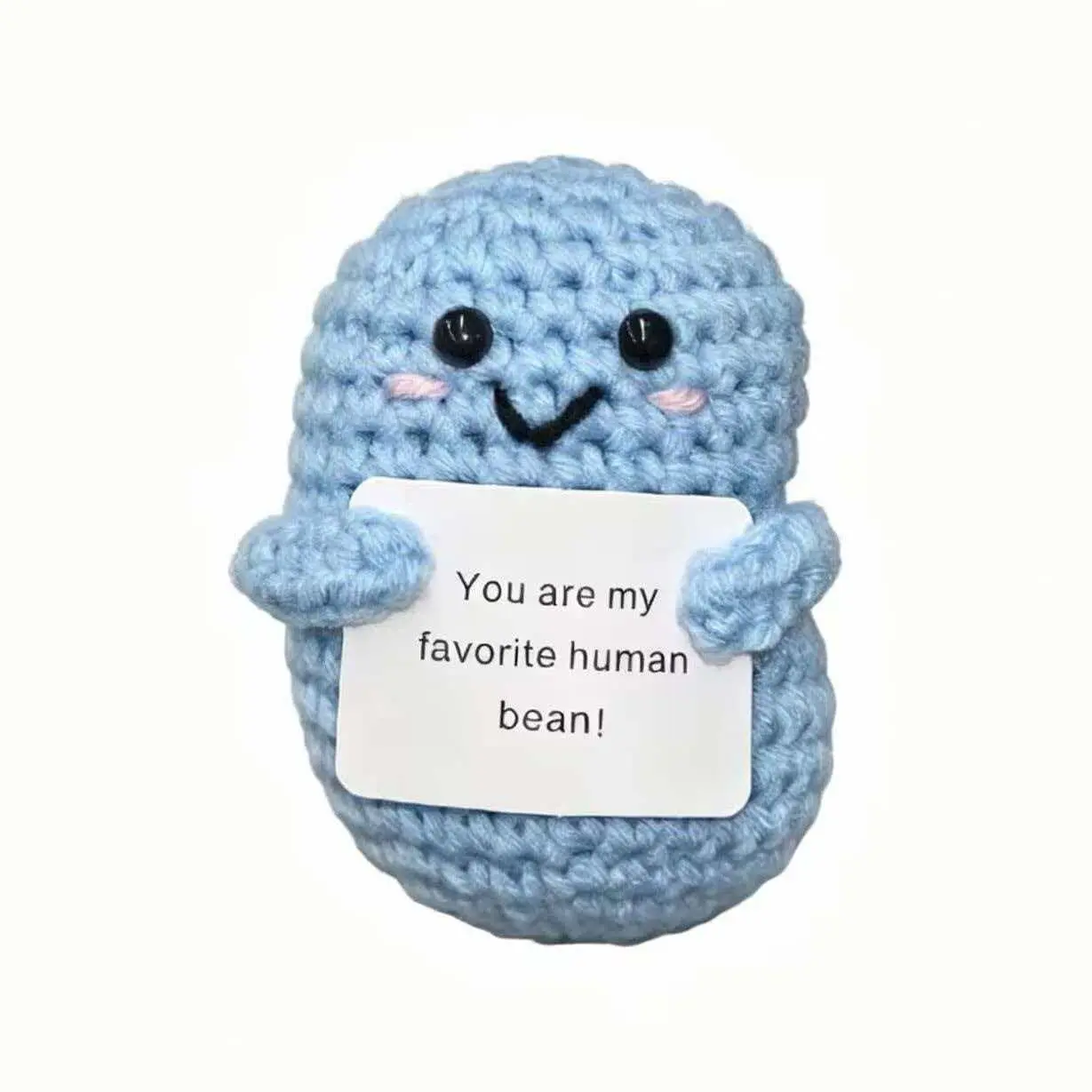 1pc A Creative, Handmade, Positive-Energy Crocheted Pea Amigurumi Stuffed Animal Gift Set, Complete with A Card. This Mini, Exquisite Doll Is A Perfect Gift To Encourage Friends, Colleagues, Or Classmates.