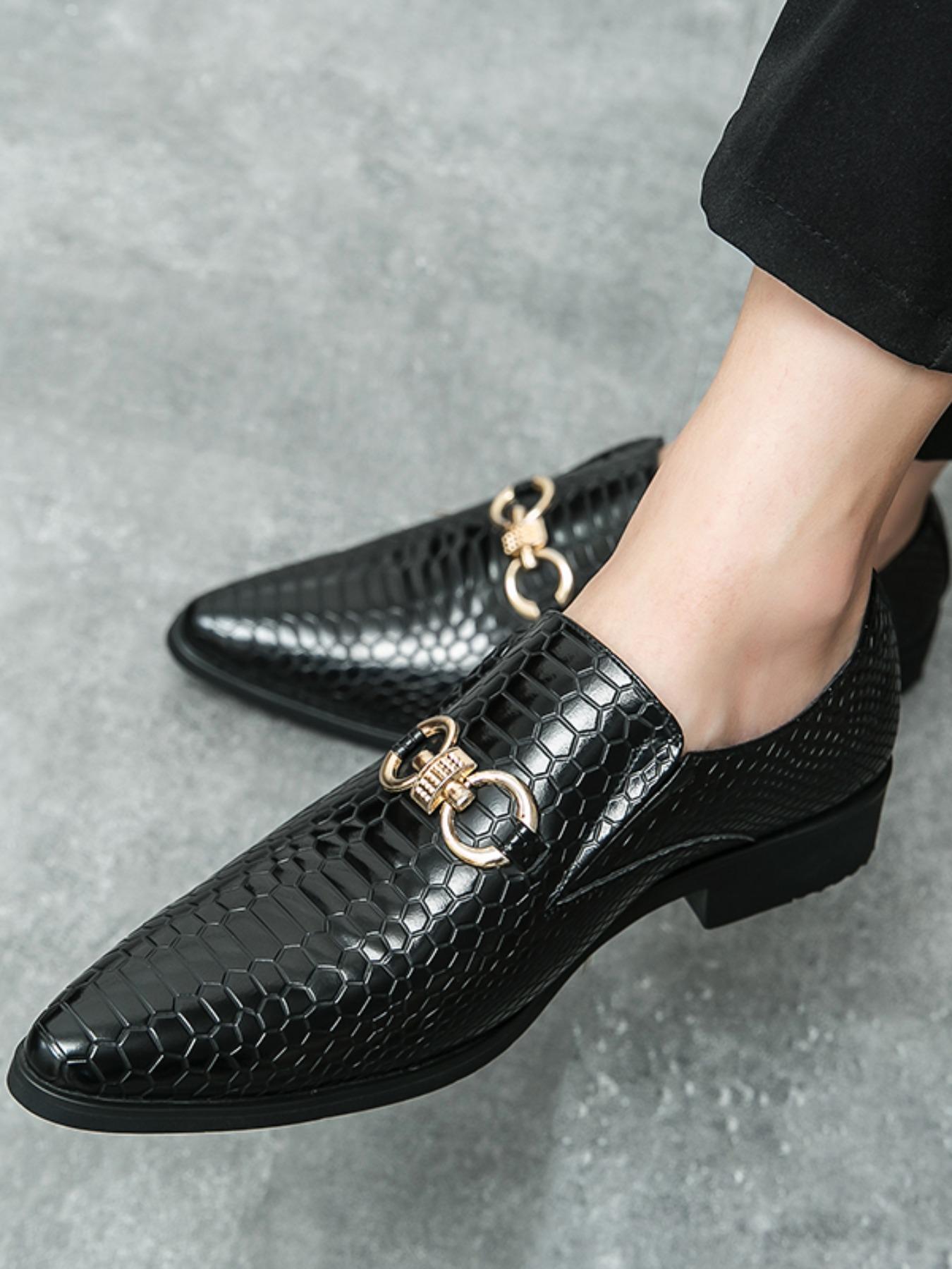 Men's Fashionable Snake Skin Embossed PU Leather Pointed Dress Shoes, Casual Comfortable Loafers for Daily Wear, Business Style Shoes for Party, Daily Clothing Decor