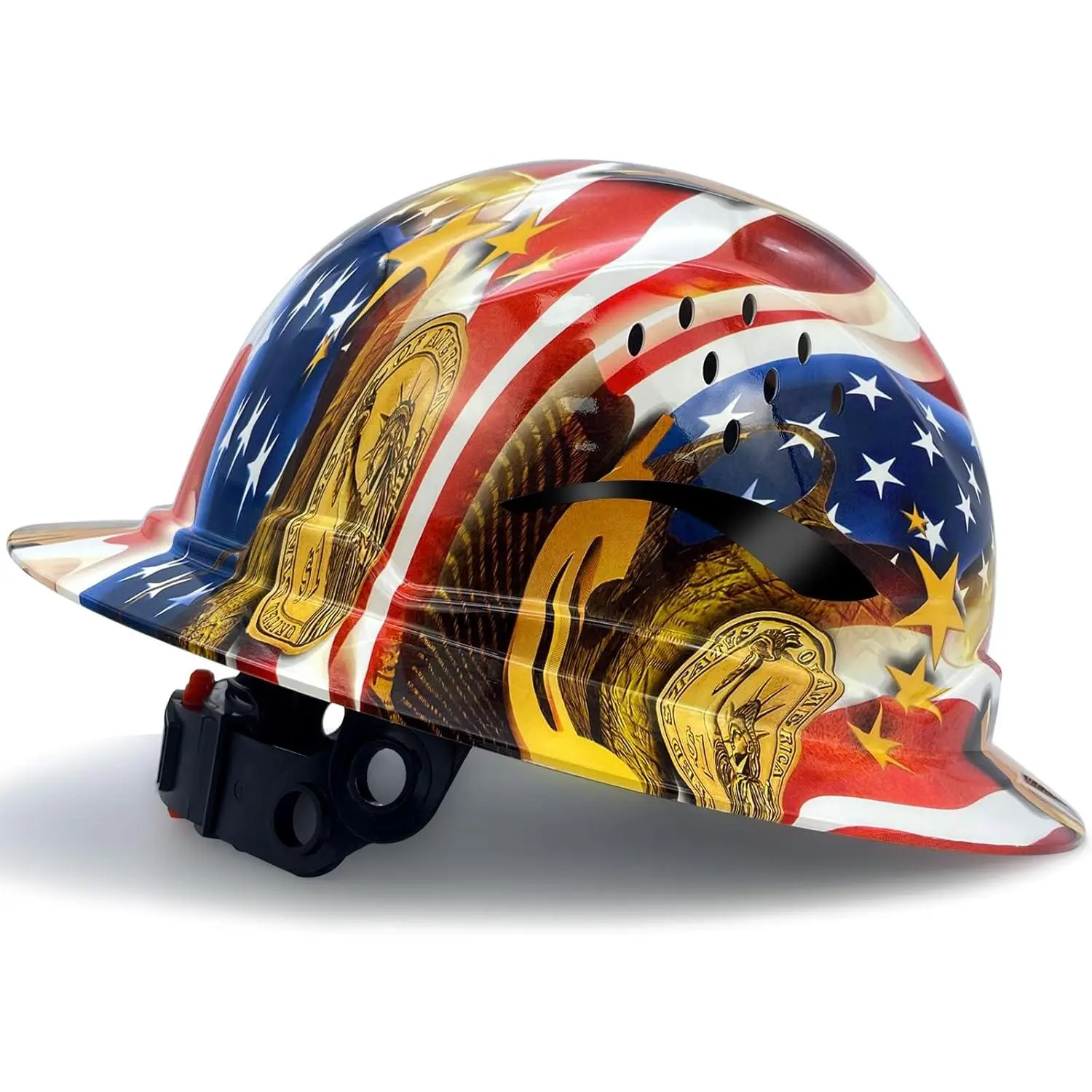 Full Brim Vented Head Cap with 6-Point Cradle & Chin Strap, Adjustable Fit 52-63cm, Lightweight Work Gear with Reflective Strips for Outdoor & Active Sites