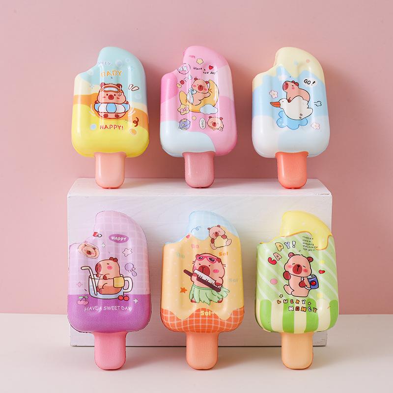 6Pcs Capybara Ice Cream Squishy Toys, Slow Rising Kawaii Popsicle Squeeze Toy, Soft PU Stress Relief Fidget for Kids Adults, Party Favors