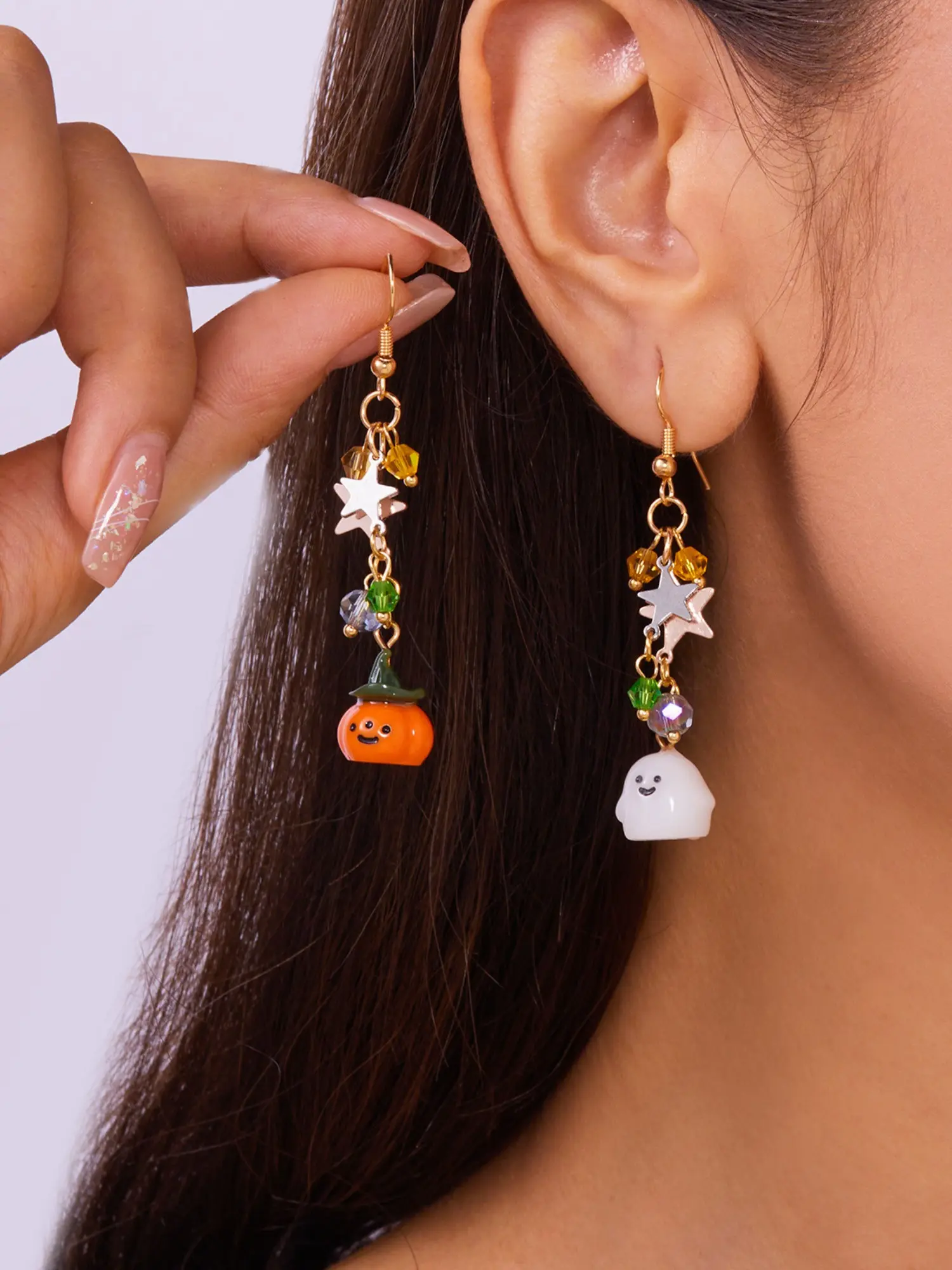 1 Pair Asymmetrical Quirky Pumpkin Drop Earrings for Halloween, Unique Costume Jewelry, Perfect for Fall Festivals and Parties, Suitable For Women To Wear In Daily, Vacation, Casual Gathering, Jewelry Gifts