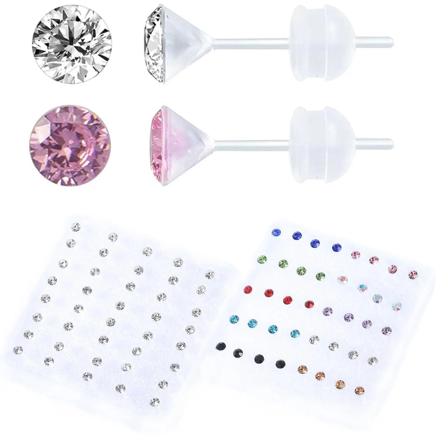 Girls' 30 Pairs Hypoallergenic Stud Earrings - Mix Color CZ Plastic Post Earrings for Sensitive Ears, Basic Casual Daily Wear, Mix Color Cz Plastic Earrings