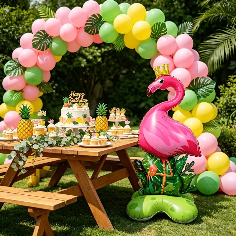 1pc Standing Crown Pelican Balloon, Large Self-Standing Aluminum Foil Balloon, Reusable, Durable, Ideal for Hawaiian Birthday Decorations