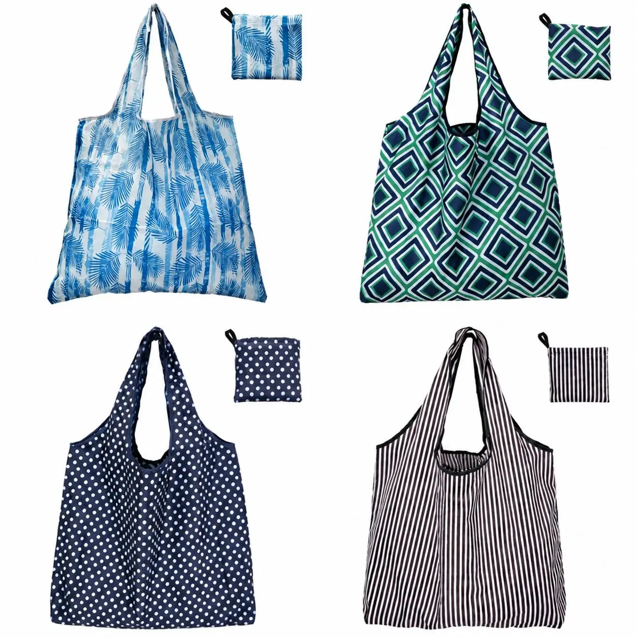 Women's 4-Pack Reusable Grocery Totes - Large Foldable Cloth Bags with Handles, Cute Washable Storage for Market, Beach
