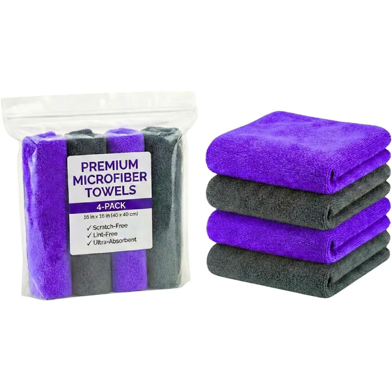 - Edgeless Microfiber Towels 4-Pack -  ing Wash Cloths for Cleaning - 16x16  Drying Towel - Lint Free Auto Rags for Polishing & Buffing -  & Grey Cleaning Supplies
