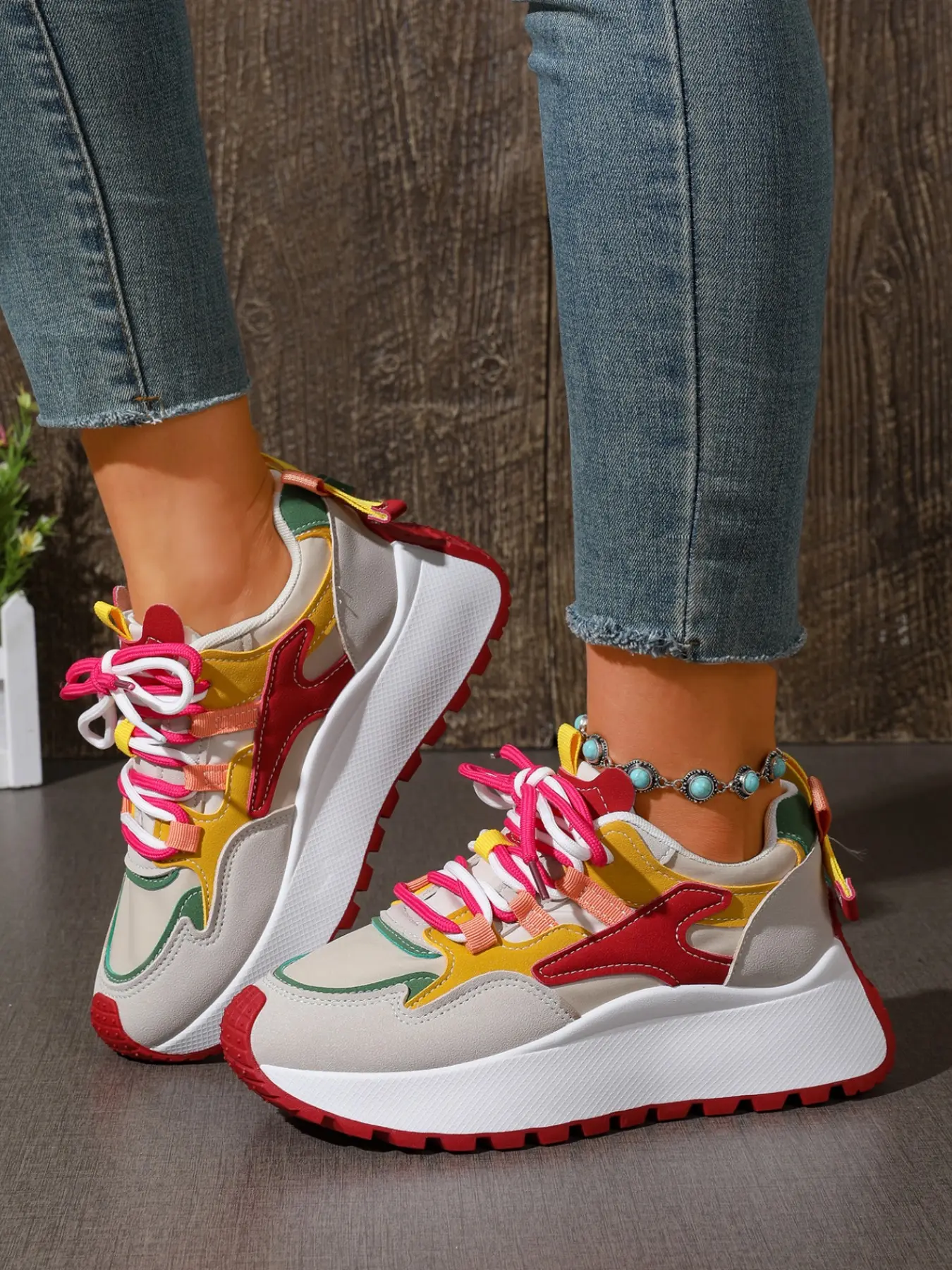 2026 New Arrival, Multi Color Block Platform Dad Sneakers, Dual Tone Lugs Sole Non Slip Walking Trainers, Light Heightening Breathable Casual Shoes In Multiple Shades For Women Daily Outdoor Wear