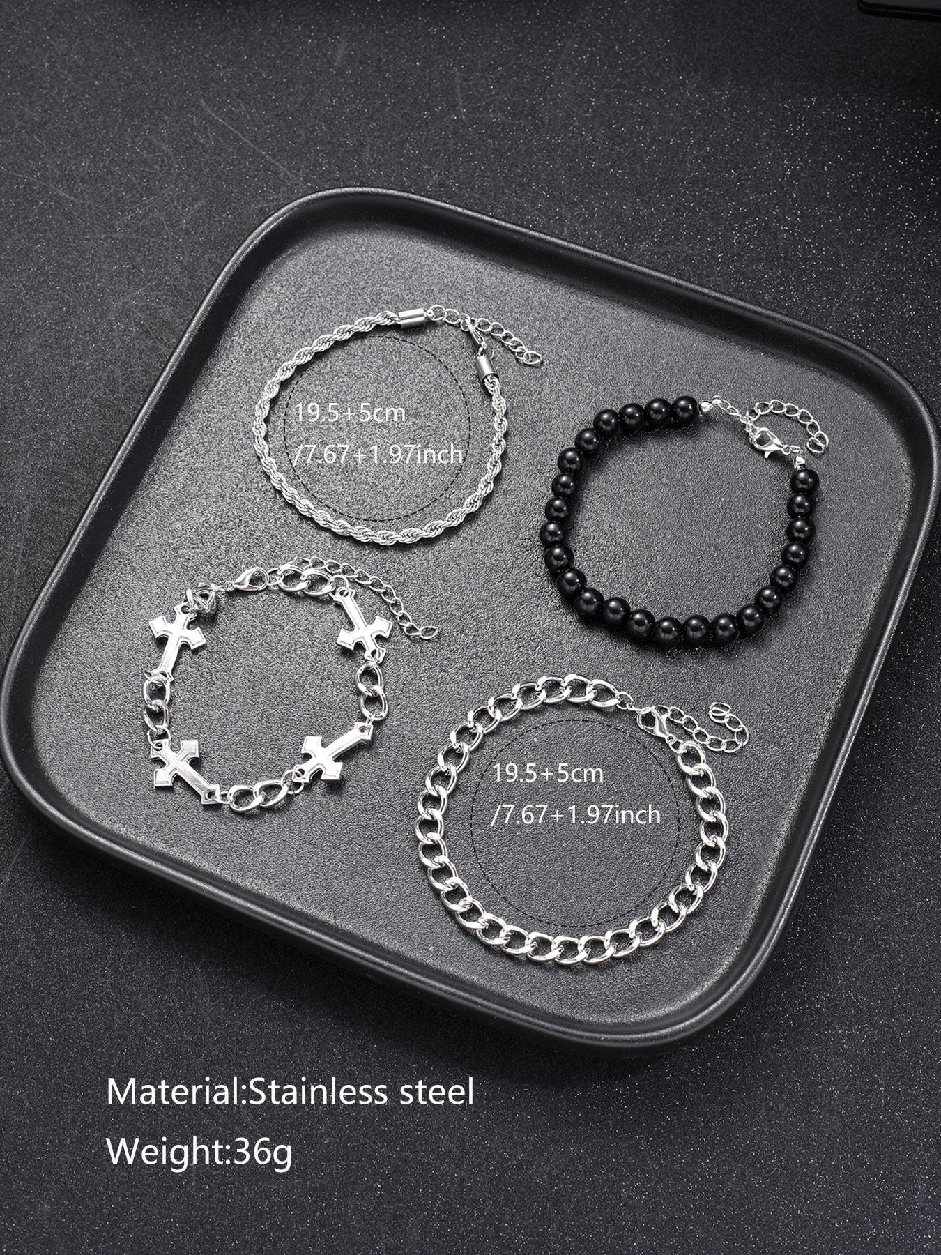 Punk Style Cross Design Chain Bracelet, Stainless Steel Bracelet, Stackable Bracelets, Couples Gifts, Trendy Jewellery Accessories, Fashion Jewelry for Party, Daily Clothing Decor, Jewelry for Birthday Gift, Trendy Fashionable Accessories