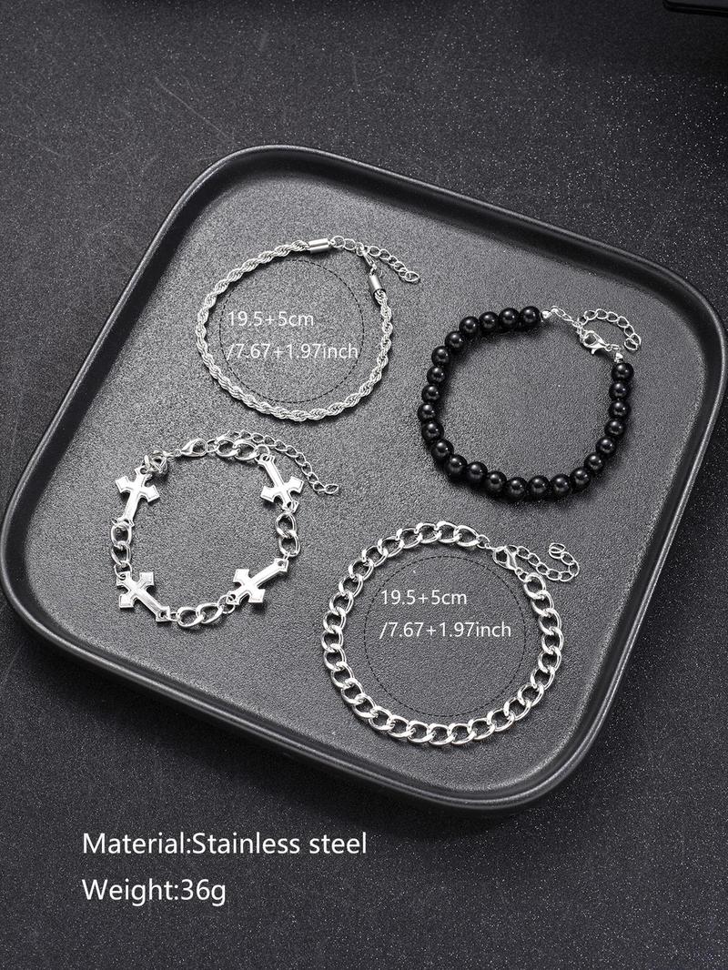 Punk Style Cross Design Chain Bracelet, Stainless Steel Bracelet, Stackable Bracelets, Couples Gifts, Trendy Jewellery Accessories, Fashion Jewelry for Party, Daily Clothing Decor, Jewelry for Birthday Gift, Trendy Fashionable Accessories