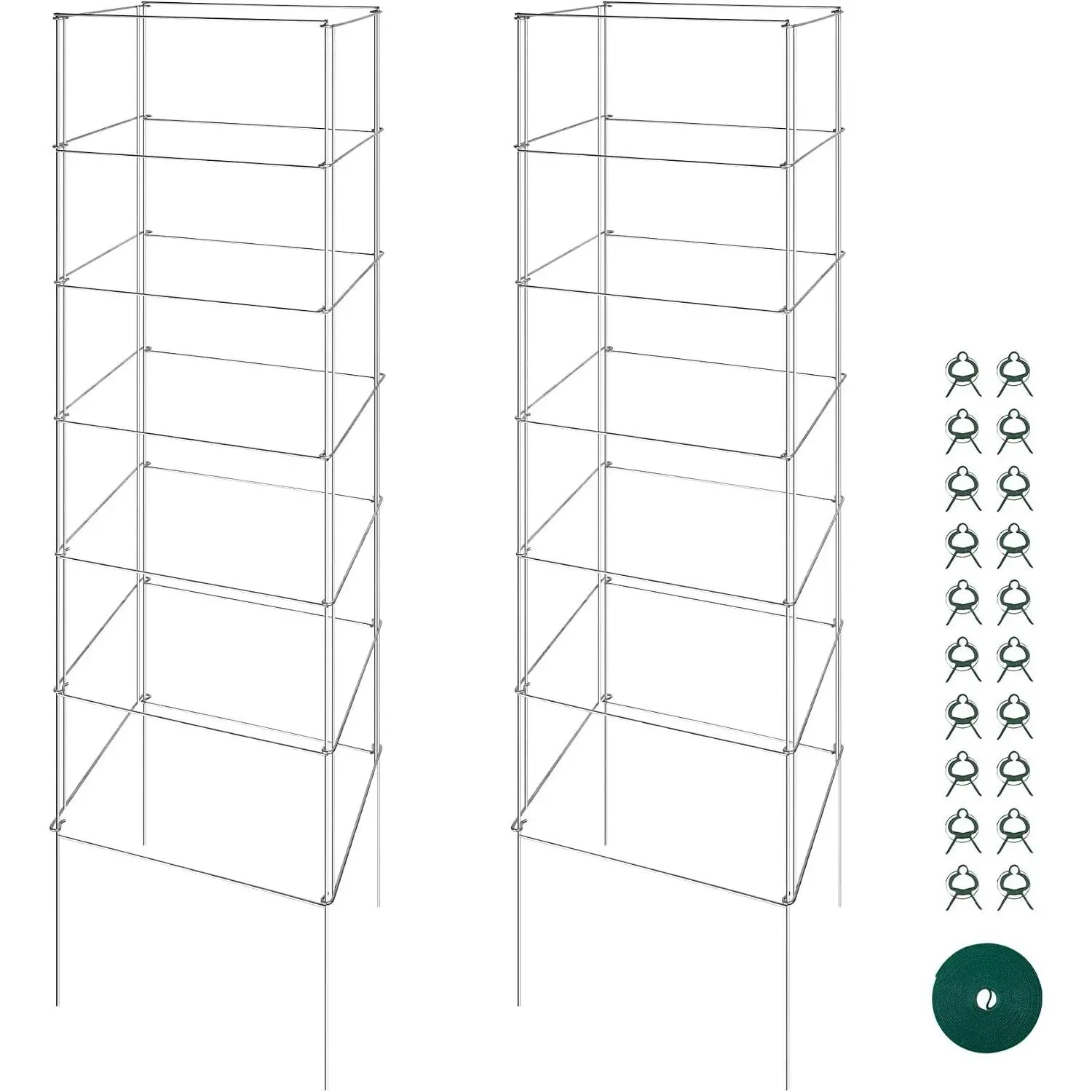 Metal Foldable Tomato Cages 2 Pack, 13" W x 56" H Square Tomato Cages Plant Support for Vegetable Garden, Heavy Duty Tall Tomato Cages for Beans, Tomatos, Cucumbers