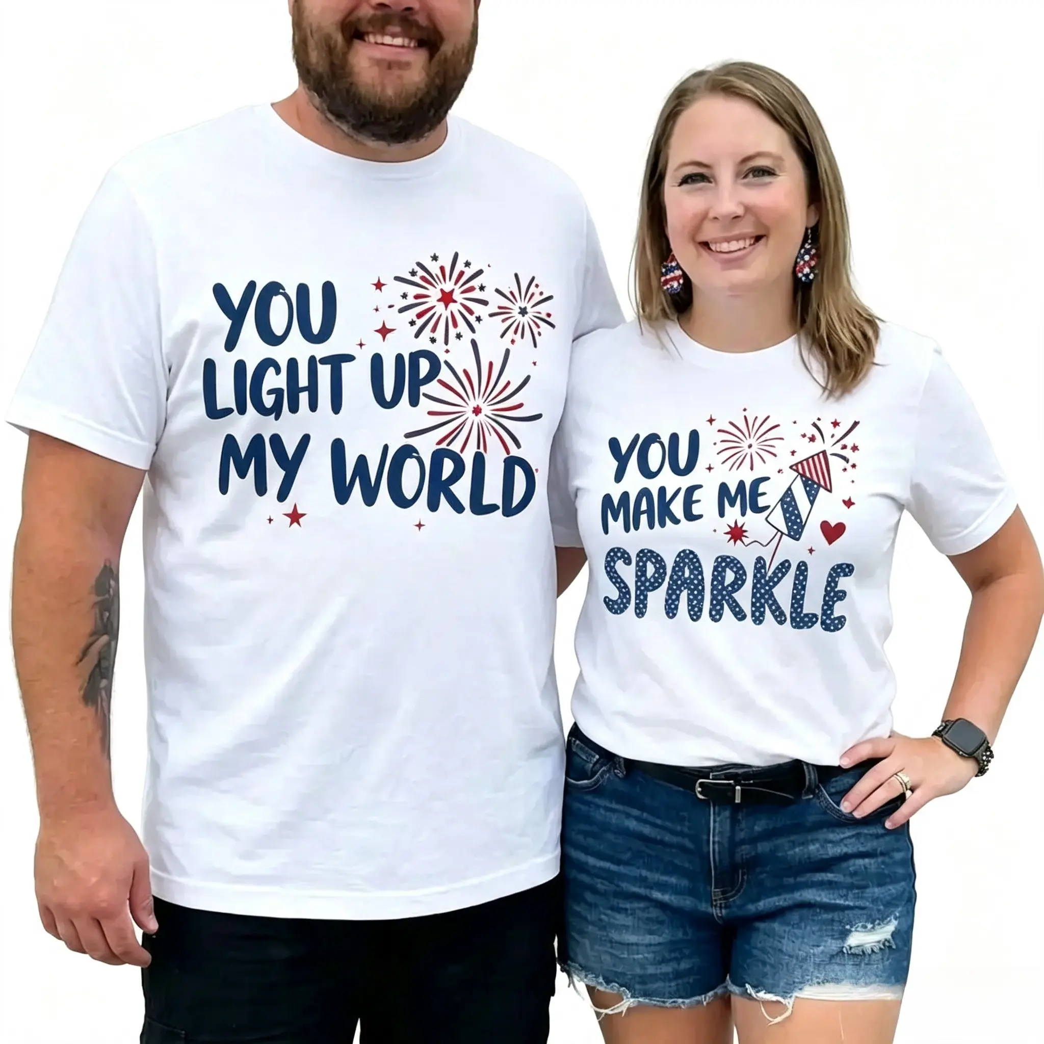 I Like How She Explodes He Bangs Shirt, Funny 4th of July Couple Shirts, Adult Humor Matching Tees, Fireworks Independence Day Outfit, Patriotic Couples Gift Idea Cotton Womenswear