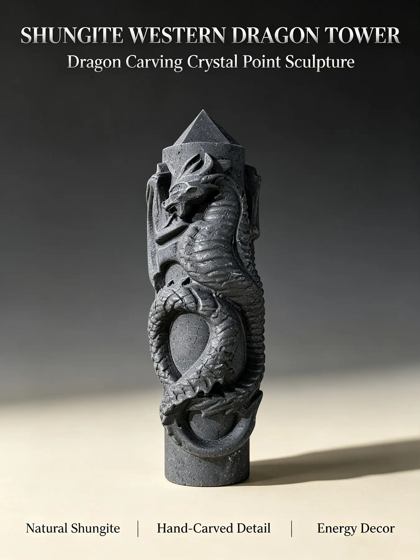 Handcrafted Dragon Crystal Tower Wand Gothic Sculpture, Healing Crystal Desktop Decoration Gift, Unique Hand-Etched Design