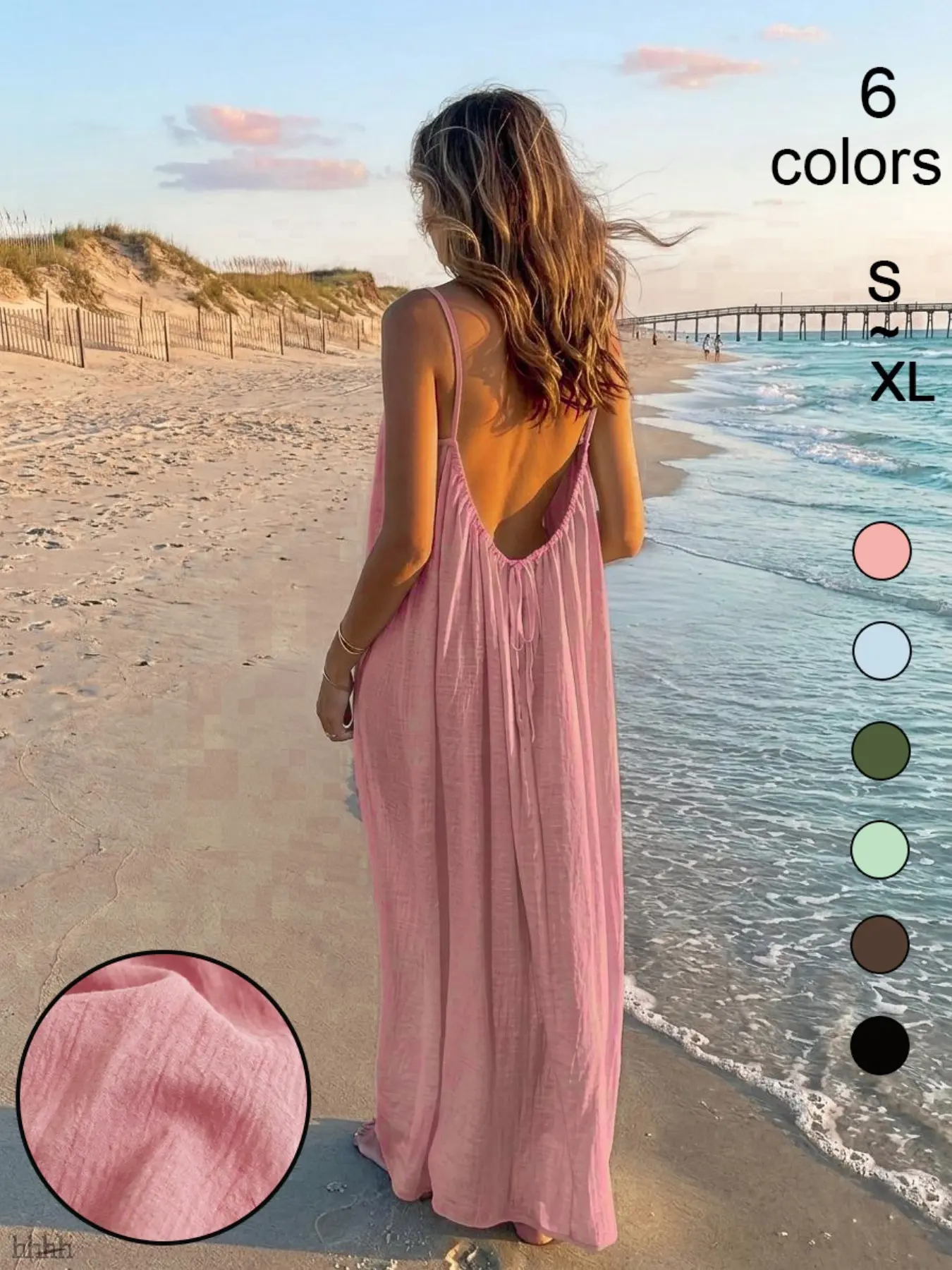 2026 Summer Lazy Style Long Dress, Backless Tie-Strap Thin Strap Loose Fit Nightgown, Loungewear, Lightweight Beach Cover-Up Casual Home Dress