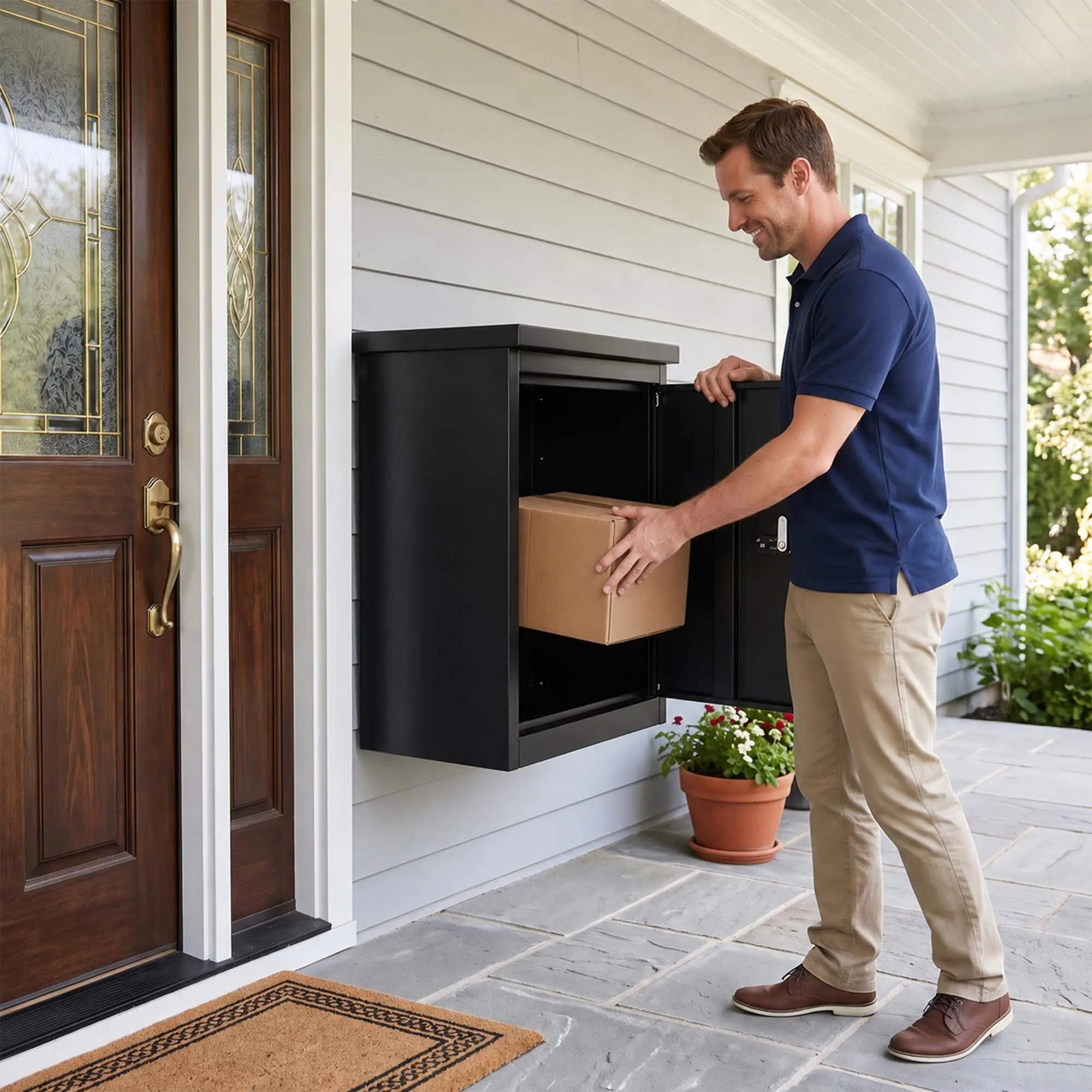 Black Cold-Rolled Steel Secure Package Locker - Home Porch Delivery Box, Outdoor Safe Storage Boxes, Anti-Theft, Sturdy Construction, Durable Home Organizer Storage Bin