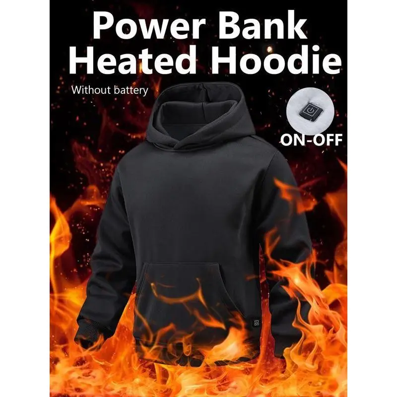 Men's Hooded Heated Sweatshirt, Without battery??Rechargeable Batteryless Heating Jacket, Switch Control, Loose Fit, Winter Outdoor Casual Wear