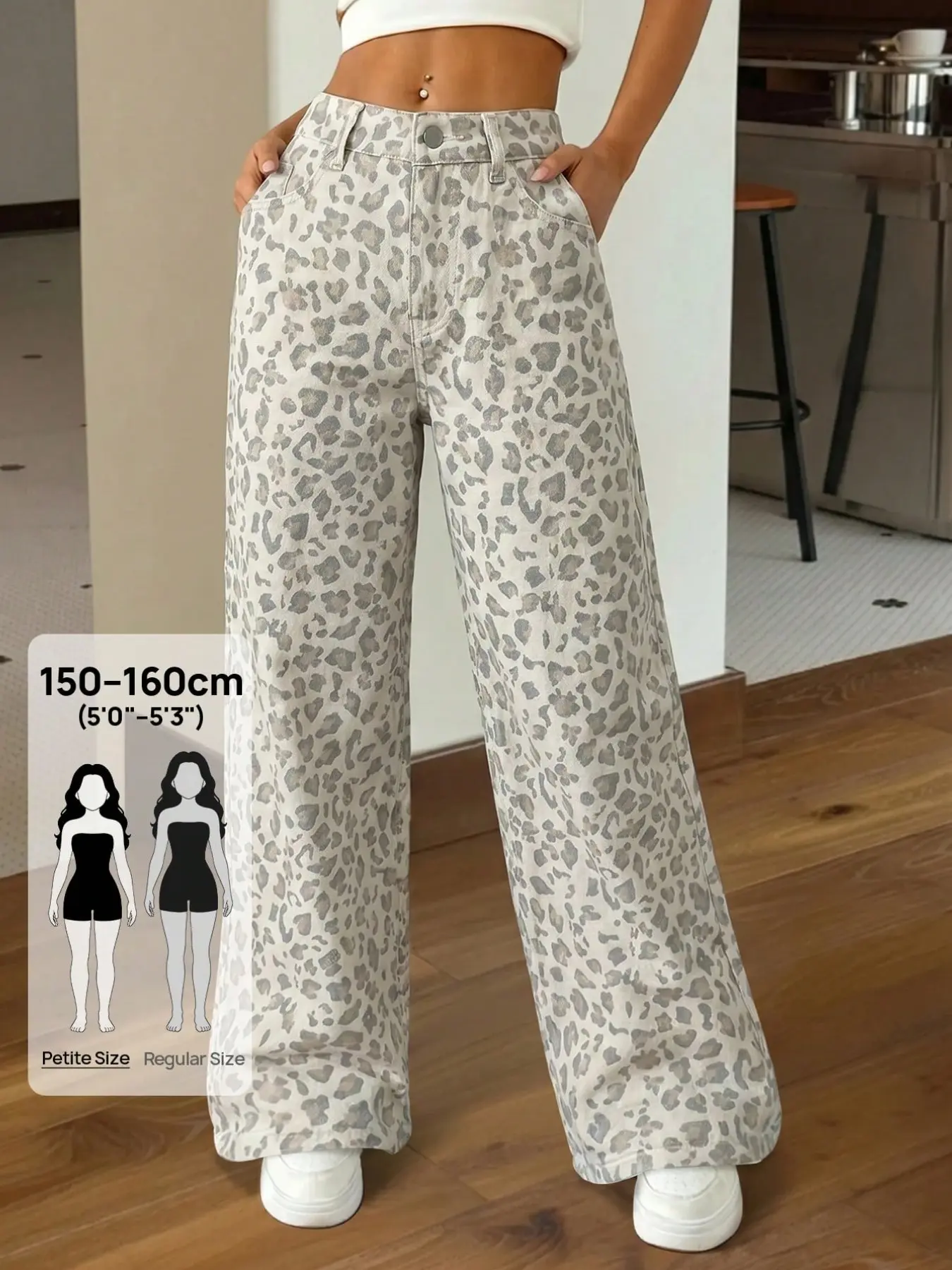 Women's Casual High Waist Leopard Print Straight-Leg Jeans, Comfortable Denim Jeans for Daily Wear, Fashionable and Stylish