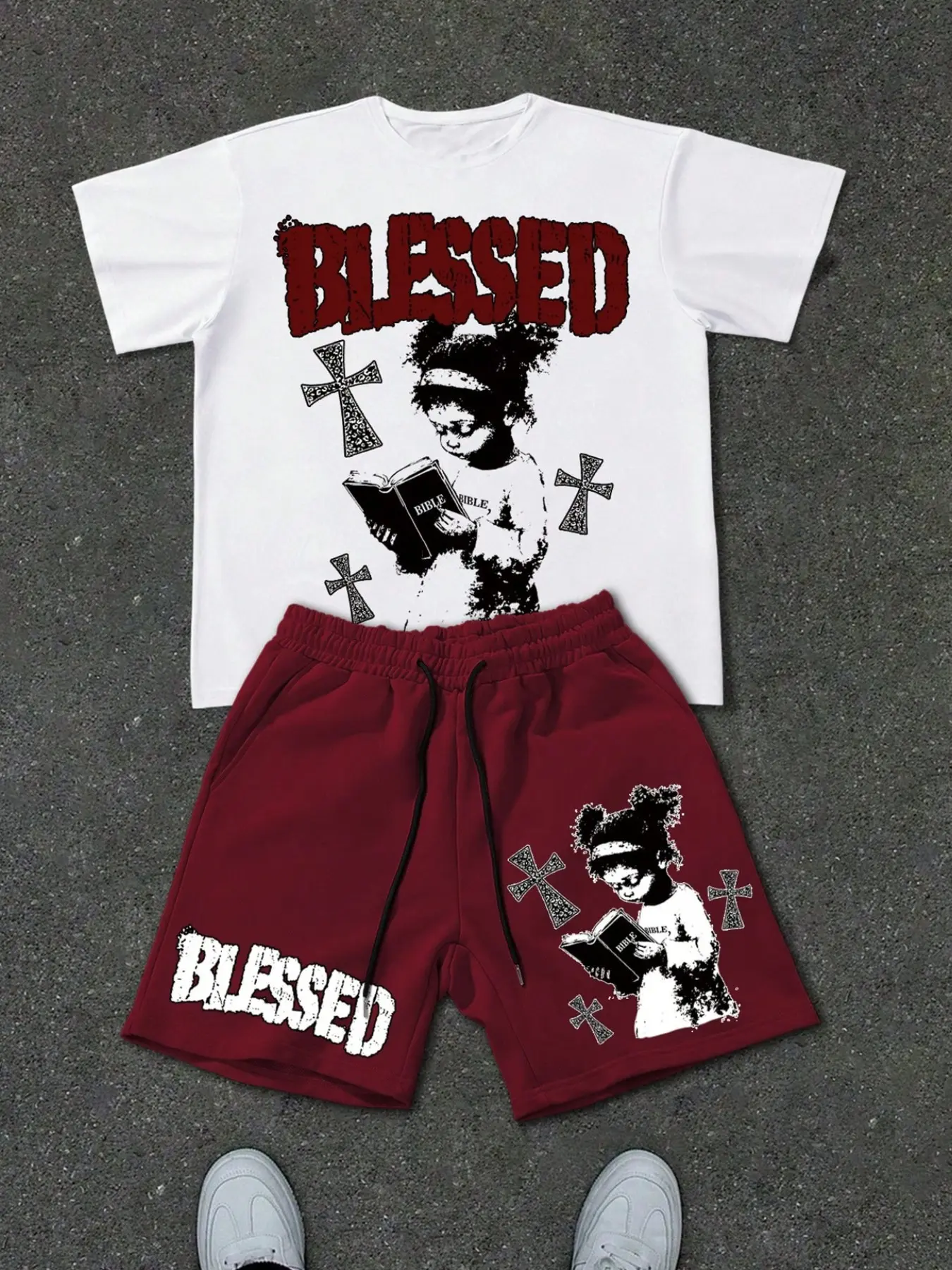 Short Sleeve Top And Loose Short Pants Tracksuit Set, Hip Hop Vintage Matching Outfit, Bold Figure Letter Print, For Youth Party And Outdoor Street Activities