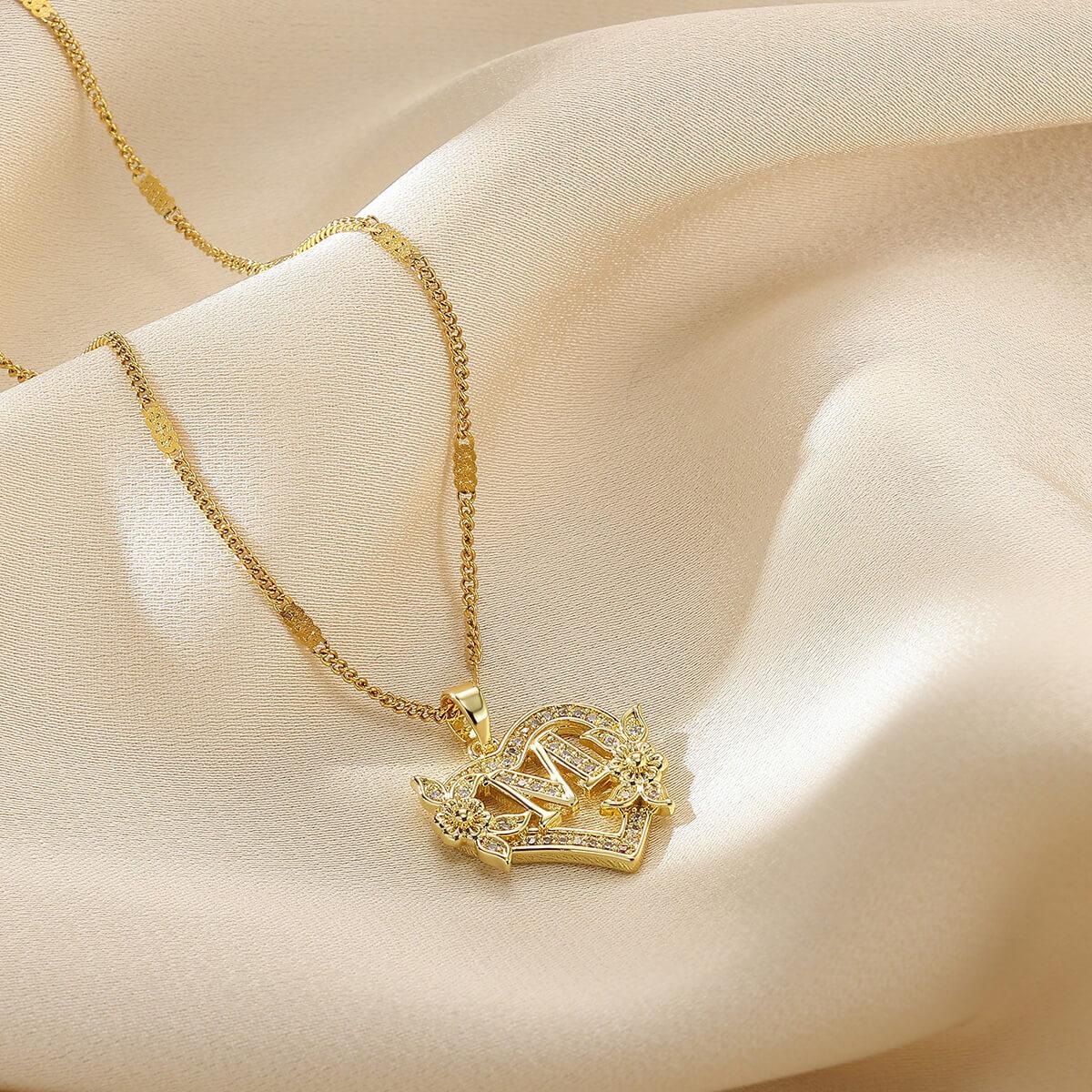 Summer women's heart-shaped necklace, stainless steel necklace with diamond and floral decorations, suitable for girls' daily fashion wear