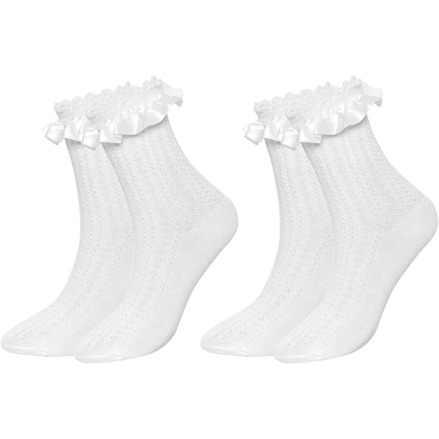 2 Pair Women's Ruffle Socks Mid-Calf Lace Ruffle Frilly Ankle Socks Soft Stretchy Comtable Cotton Princess Socks New model