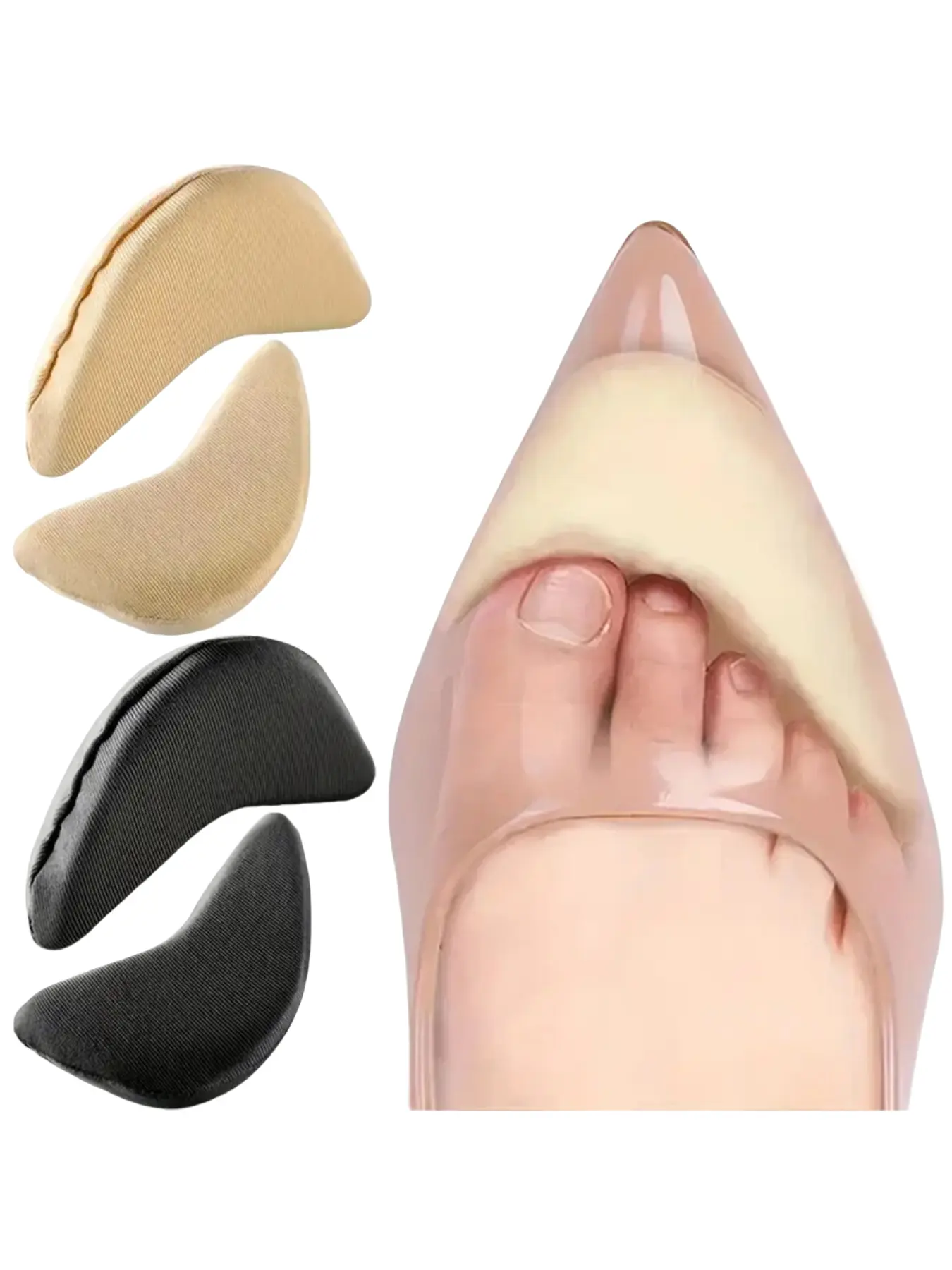 Women's High Heel Shoe Toe Cap Sponge Pads, Toepads, 2-Pack Front Foot Pad, Protect Toes, Adjust Size, Casual Solid Style, All Seasons