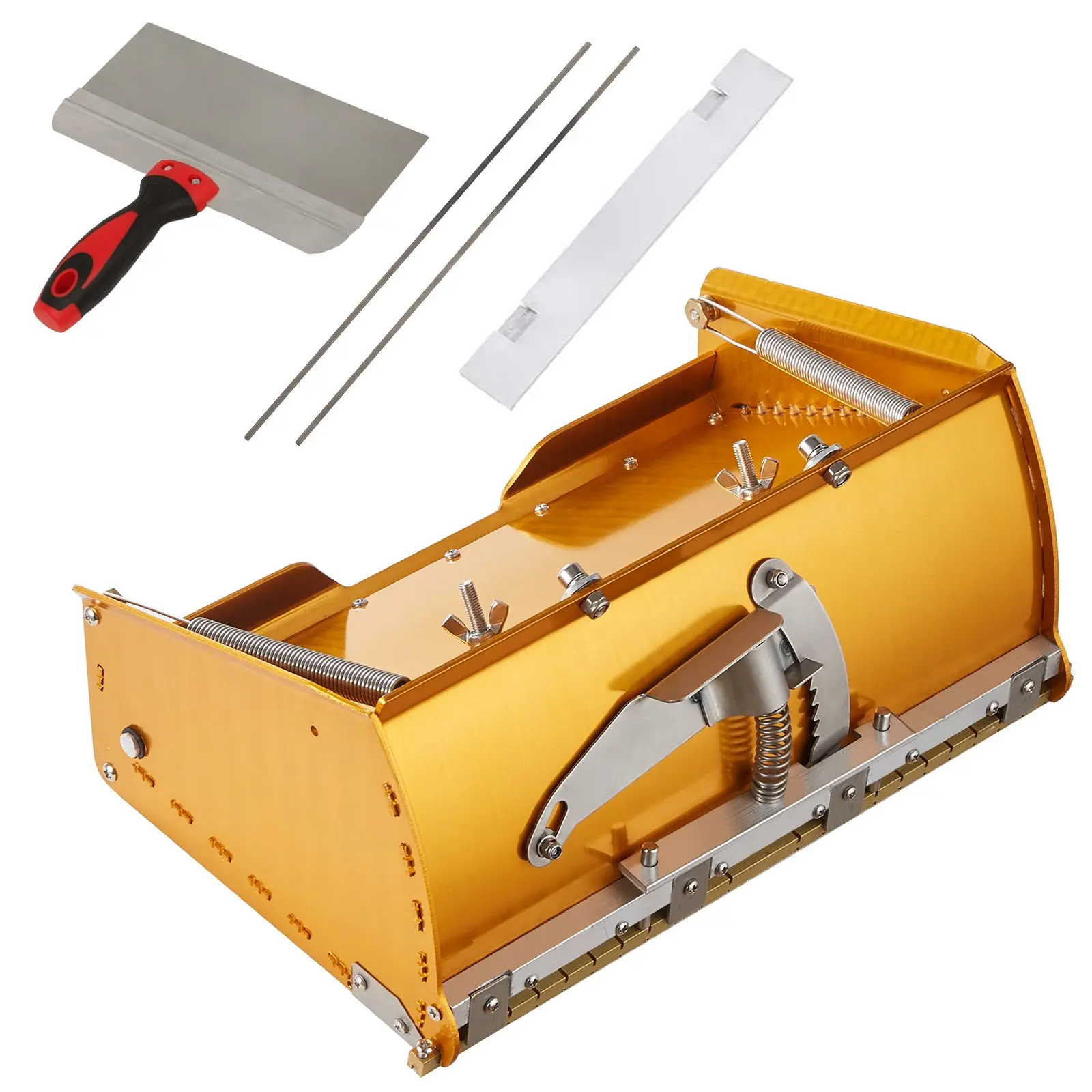 【DealsForYouDays】VEVOR 10-Inch Quick-Clean Aluminum Drywall Flat Box, Plasterboard Wall Finishing Mud Box with Bonus Mudguard, 2 Extra Stainless Blades (10/12-Inch), Aluminum Box