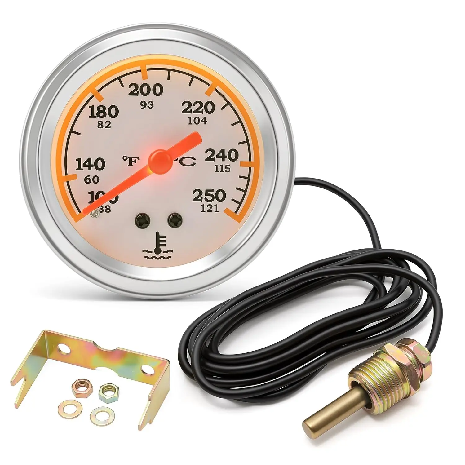 Water Temperature Gauge with Sensors 2-1/6" 52mm Water Temp 100°F-250°F (38-121°C) White Universal AUTO Gauge for 12V Car