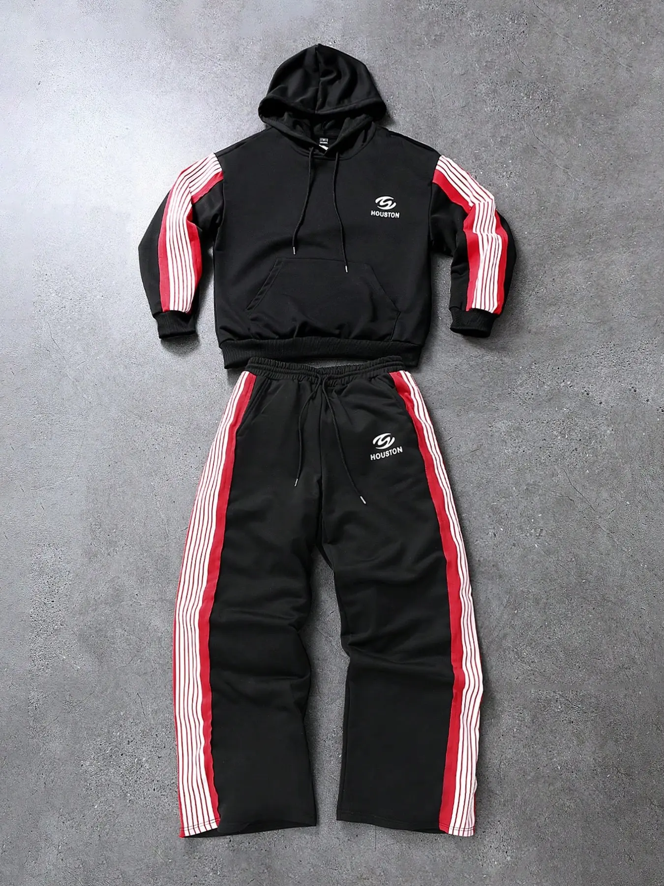Y2K Vintage Striped Sportswear Set, Oversized Loose Hoodie + Wide Leg Pants Two-Piece, Casual High Street Style Unisex Tracksuit, Hoodie Sweatpants Set, Hooded Tracksuit Set