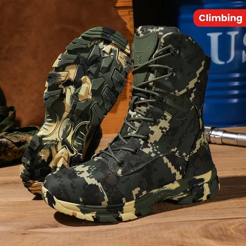 BIGWIG Male Lightweight Ankle-High Chunky Camouflage Hiking Shoes - Bold Striped Look, Lace-Zipper Closure, Nylon Fabric, Rubber Sole, Non-Slip Soft EVA Insole, Cushioned Step, Breathable Interior, All-Seasons Outdoor Work Boots for Daily Urban Adventures